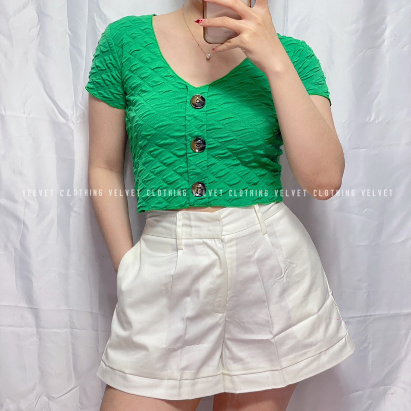 Crop top button motif diamond bubble / Croptop button bubble / Crop top knit premium 3654