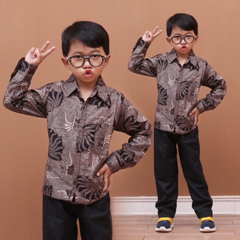 KEMEJA HEM BATIK PRIA LENGAN PANJANG COUPEL AYAH ANAK MOTIF KERANG