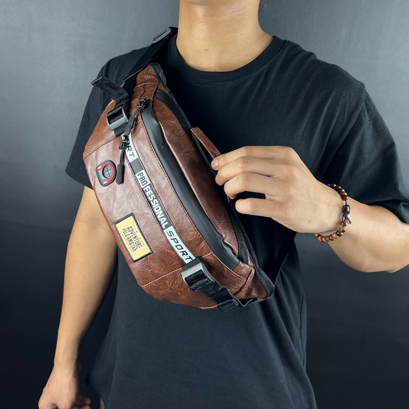 Waistbag Waterproof Bahan Kulit PU Leather Polo Amstar Original Tas Pinggang Tas Selempang Bahu