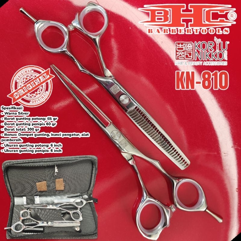 KN-810 Paket Gunting Rambut Koryu Nikko paket gunting potong dan gunting sasak/penipis set alat barbershop