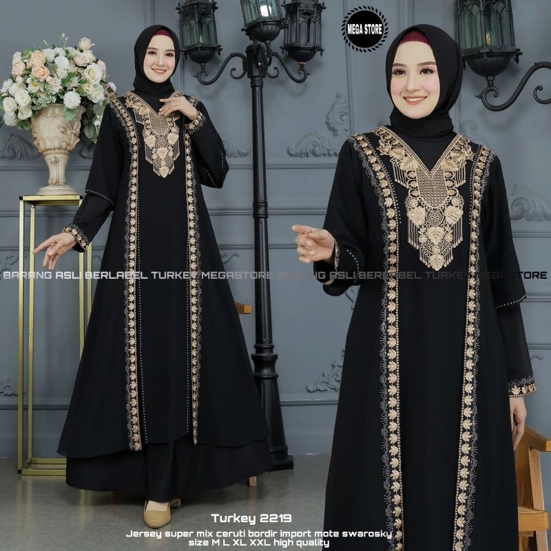 Baju Gamis Wanita Abaya Turkey Turki Hitam 2219 Dress Dres Jubah Hitam Jumbo Megastore