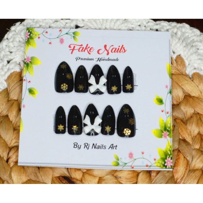 1 set kuku palsu/fake Nails hitam glossy full kutek mewah dan elegan