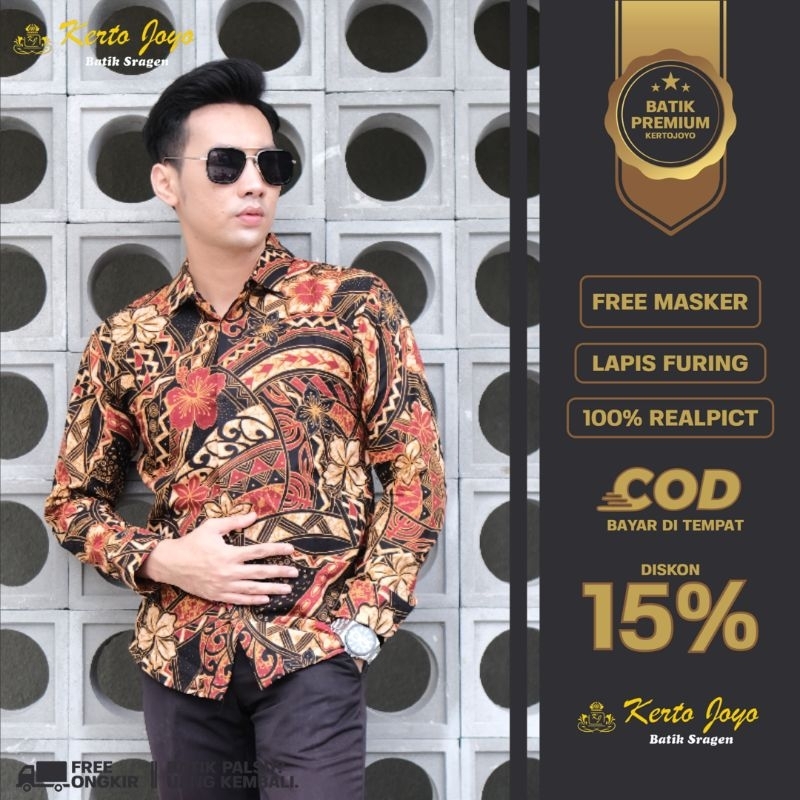 BATIK PREMIUM MODERN TERBARU KERTOJOYO LENGAN PANJANG SLIMFIT EKSKLUSIF BATIK ANAK MUDA KEREN