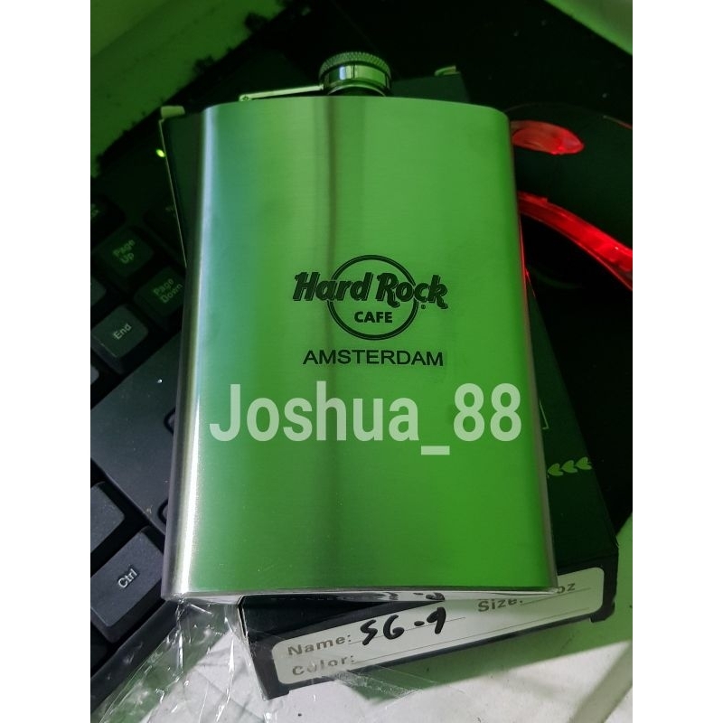 Botol Minum / Tempat Minum Gepeng Hip Flask Stainless Hard Rock Cafe Amsterdam Bisa Ukir Nama Sendir
