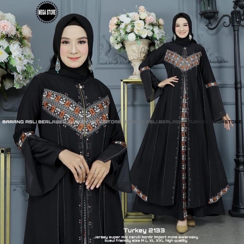 Baju Gamis Wanita Abaya Turkey Turki Hitam 2133 Dress Dres Jubah Hitam Ori Megastore