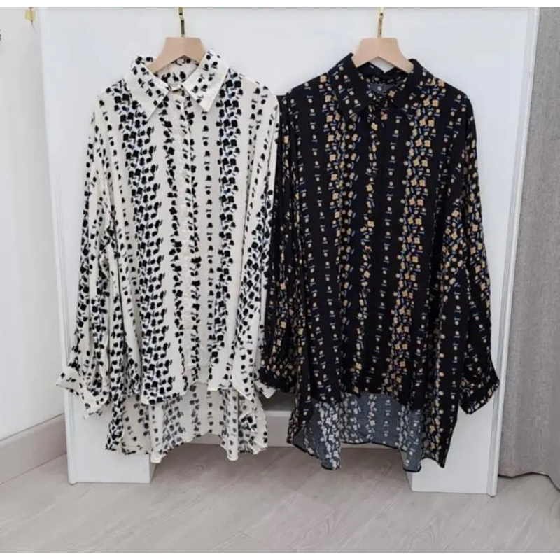 kemeja motif LD 120cm bahan rayon jumbo motif bunga