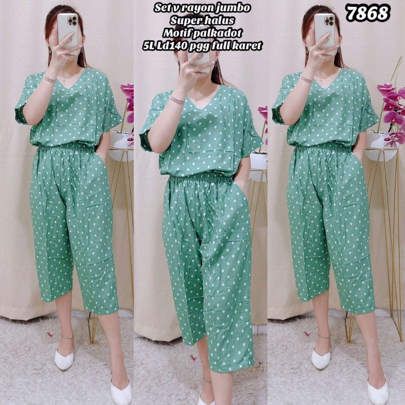 setelan kulot katun rayon motif polkadot 7867-7868 jumbo bigsize