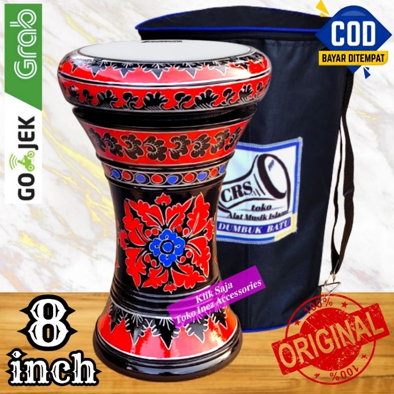 Gendang Atau Darbuka Kayu 8 inch Hitam Merah Rolling Putih