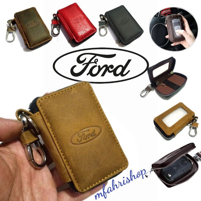 dompet kunci remote keyless ford kulit asli original transparan Zipper dompet STNK kulit