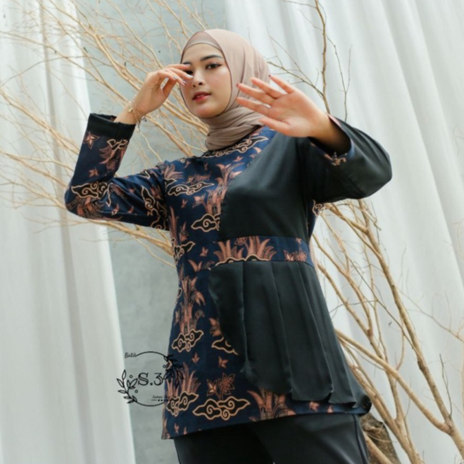 Baju Batik Wanita Modern Atasan Blouse Batik Kerja Wanita Kantor M L XL XXL