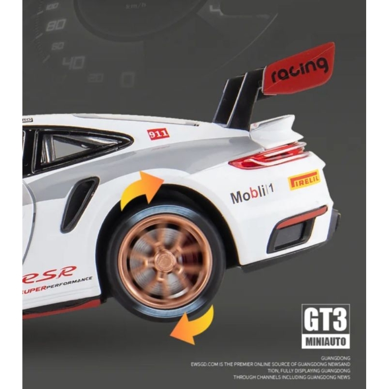 Diecast Mobil Balap Porsche 911 GT3 RSR Miniatur Die-cast Mobil Sedan Sport