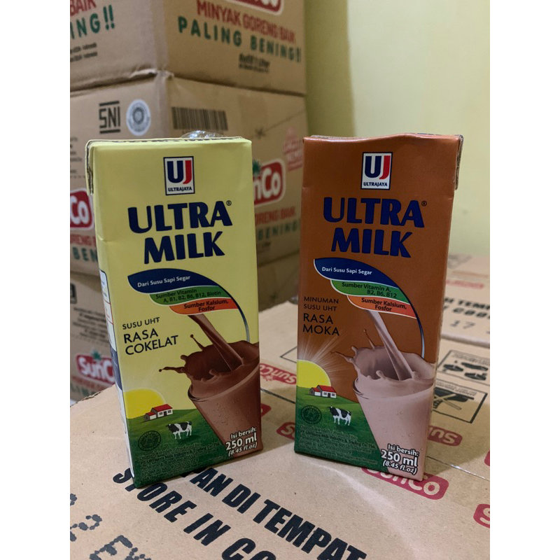 

Ultra Milk Susu UHT rasa Cokelat dan moka 250ml