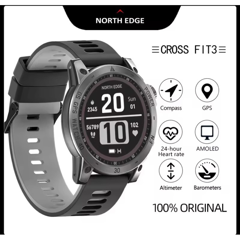 NORTH EDGE CROSS FIT3 GPS smartwatch AMOLED screen compass barometer altimeter 50m waterproof