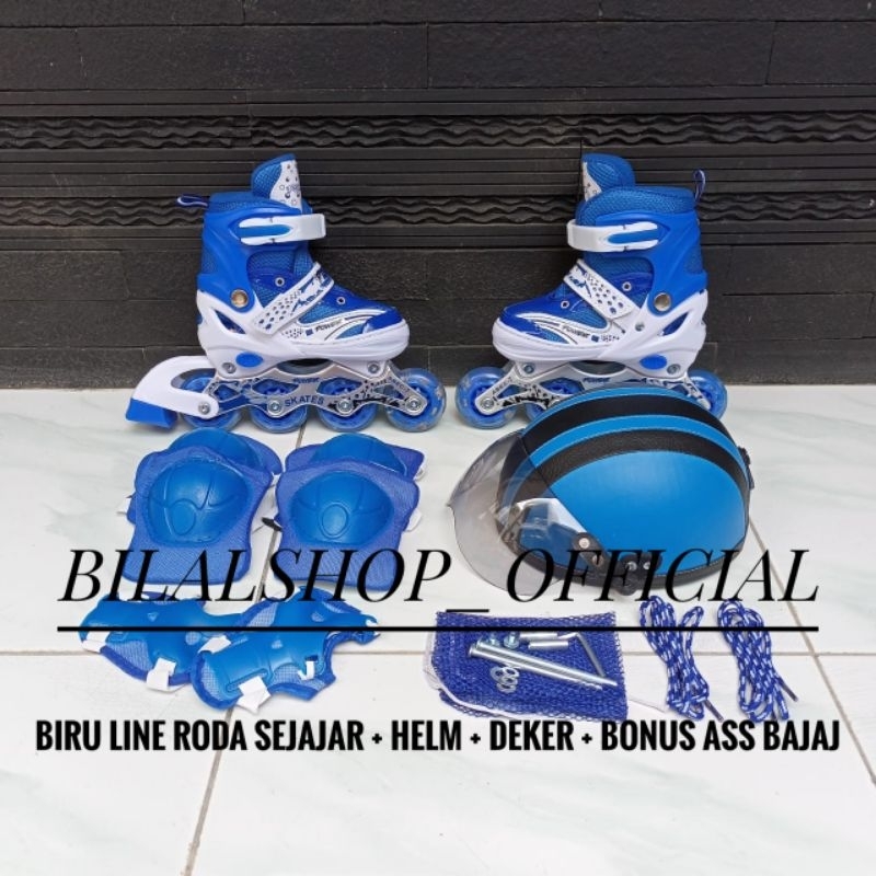 SEPATU RODA ANAK FULLSET PELINDUNG DAN HELM BONUS BAUT BAJAJ DAN KUNCI L