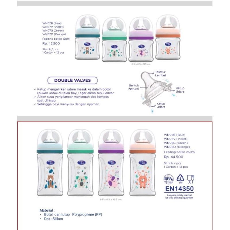 WN07 WN08 Baby Safe Wide Neck Bottle 120 ml 250 ml / Botol Susu Bayi Anti Kolik Babysafe