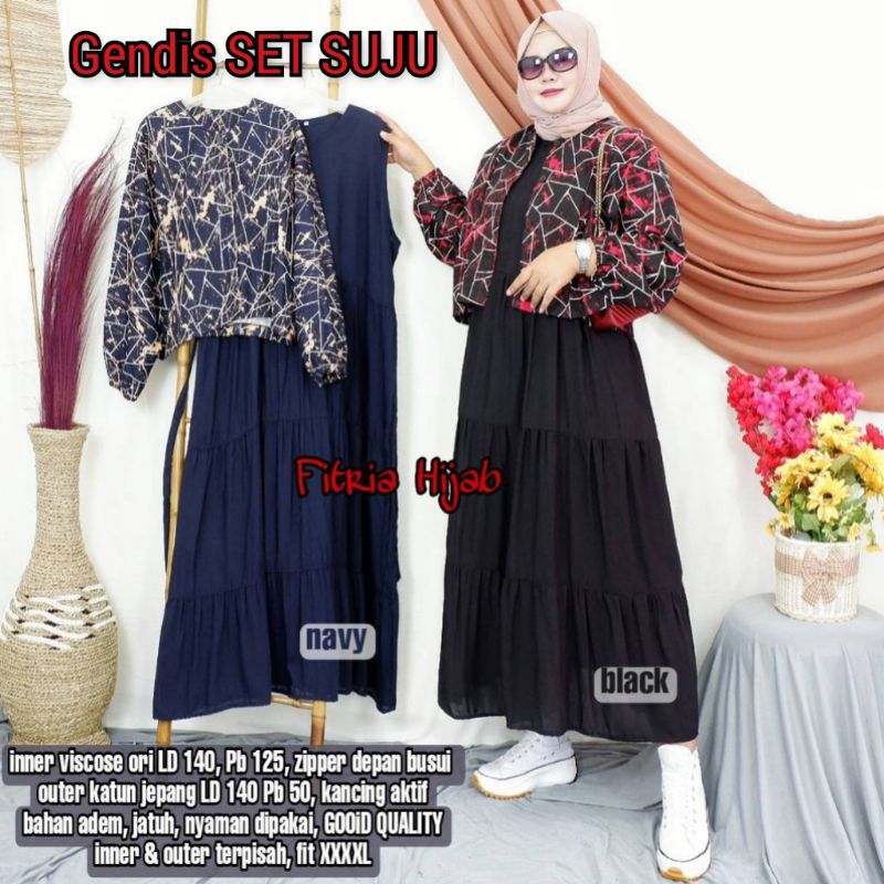 LD 140cm Gamis Setelan Inner+Outer Rayon Viscose Ori Mix Katun Jepang Super Jumbo GENDIS SET