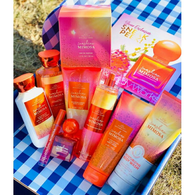 BATH &amp; BODY WORKS BBW SUNSHINE MIMOSA SERIES BODY MIST CREAM MIST LOTION SHOWER GEL BODY CREAM HAND CREAM SHOWER GEL BODY CREAM LOTION MIST WASH WALLFLOWER ROOMSPRAY SCENTPORTABLE GENTLE GEL DEEP CLEANSING GENTLE FOAMING CREAMY LUXE