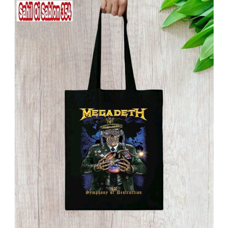 TOTE BAG BAND MEGADETH  Totebag Band metal Tote bag Hitam distro kanvas katun Resleting tas jinjing 