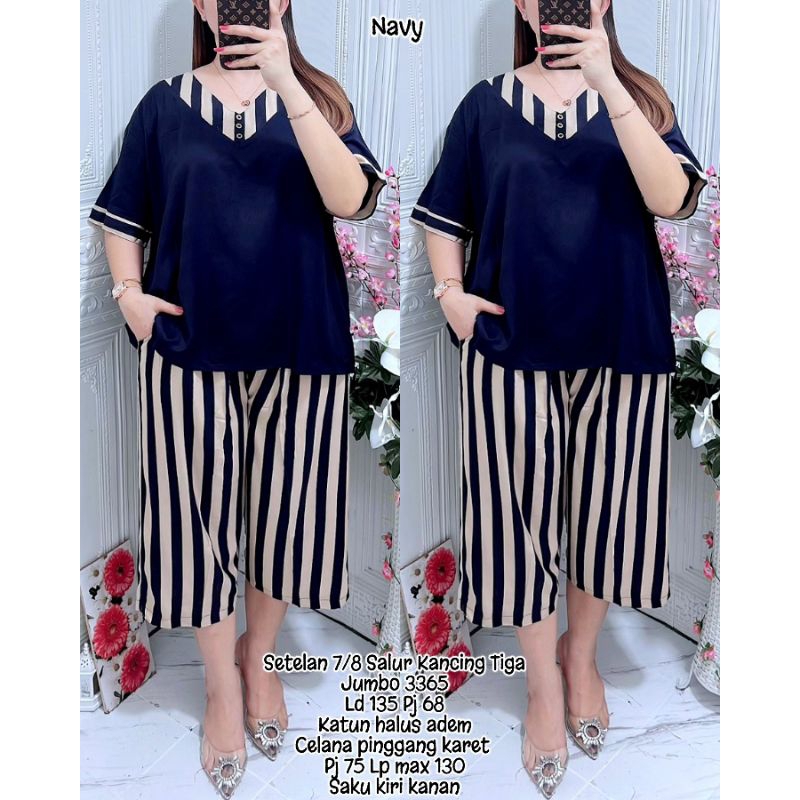 Setelan 7per8 Salur Kancing Tiga Jumbo 3365 Set Salur