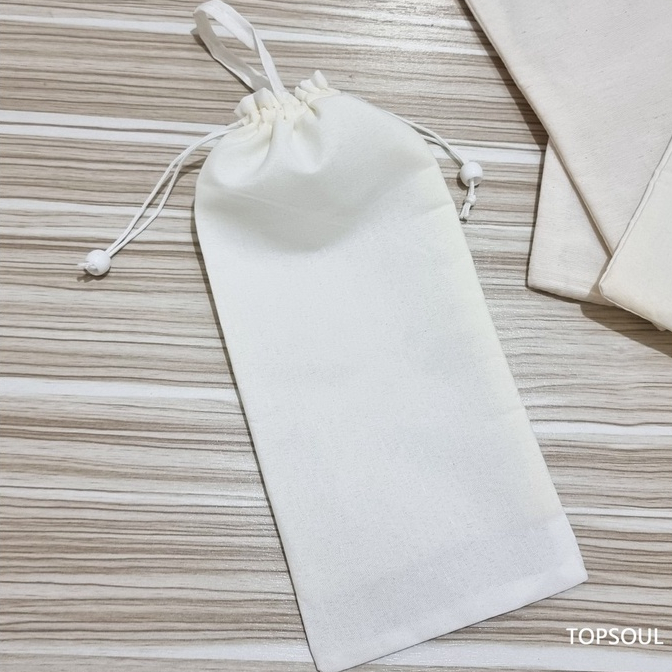Sarung Botol / Tas Tumbler Kain Blacu Serut Pouch Termos Cover Kemasan