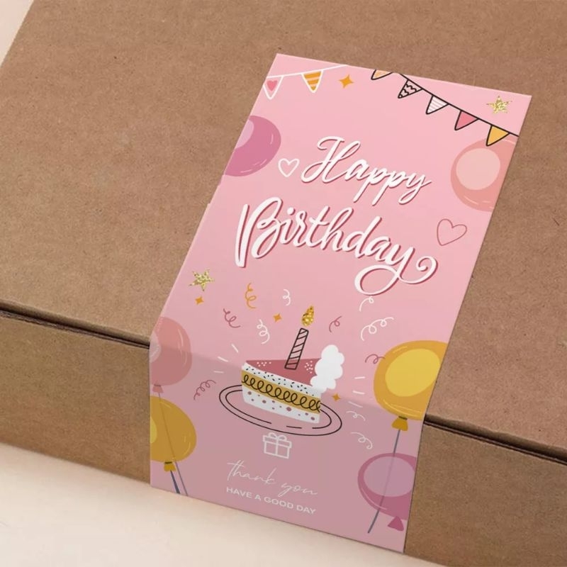 

Stiker Happy Birthday Label Thank You Sticker Have a good day dekorasi kado ulang tahun gift ultah segel dus box hampers hadiah pink