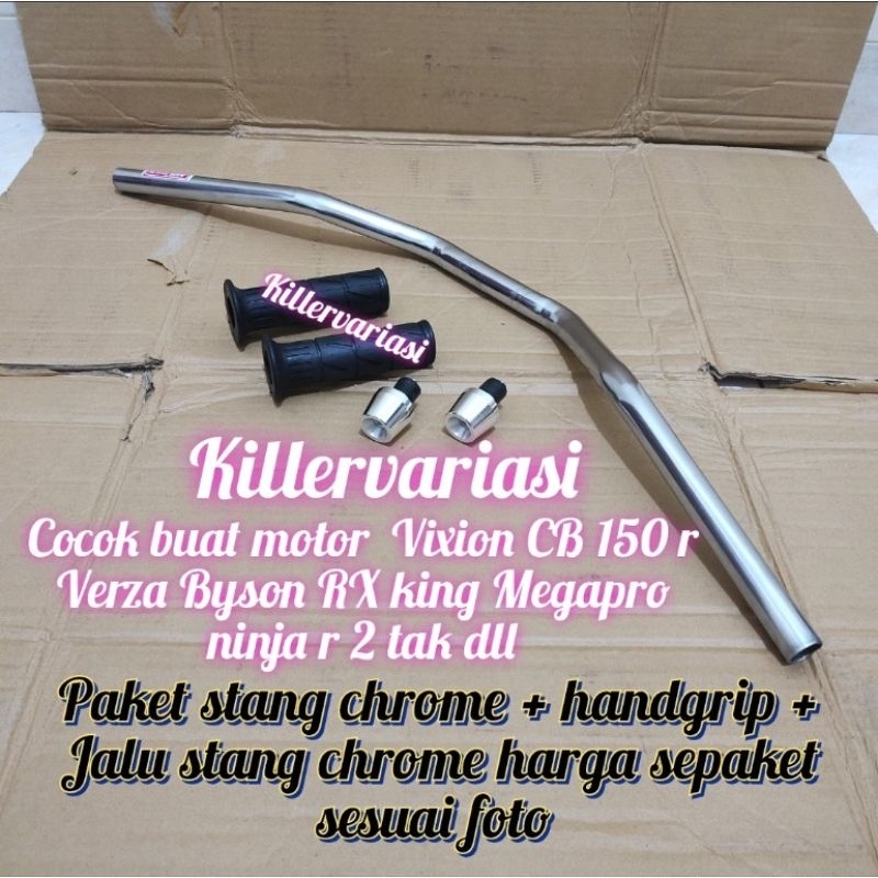 paket stang chrome + handgrip + Jalu stang chrome Vixion Byson CB 150 r Verza Megapro ninja r 150 RX king dll
