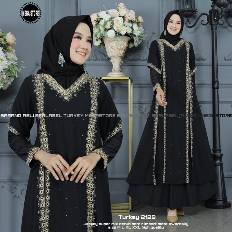 Baju Gamis Wanita Abaya Turkey Turki Hitam 2129 Dress Dres Jubah Hitam Ori Megastore
