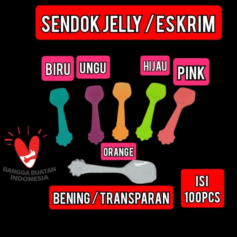 SENDOK  ES KRIM PLASTIK SENDOK JELLY SENDOK Puding SENDOK SEKOP BENING Warna Pink Orange Biru Hijau Ungu