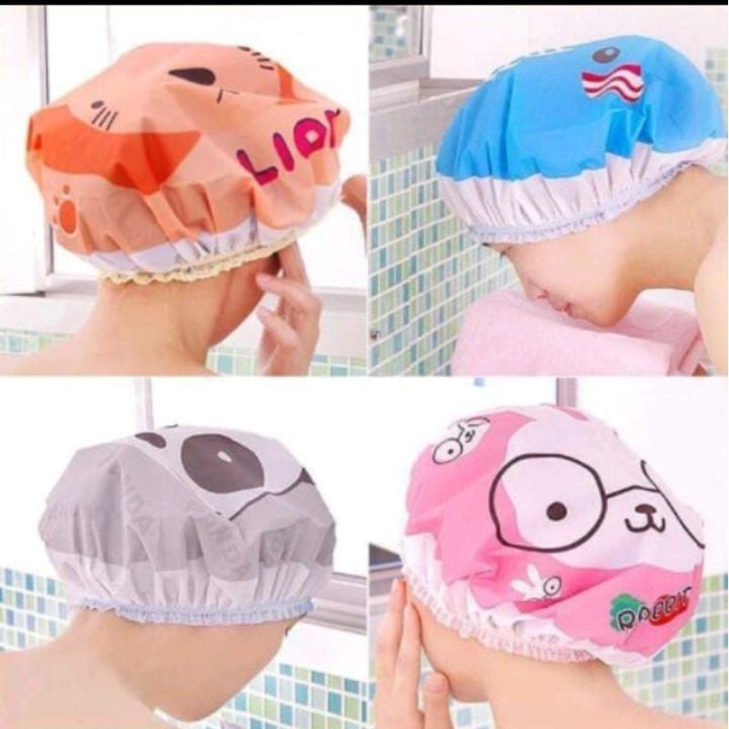 Shower Cap Karakter Topi Penutup Cover Kepala Pelindung Rambut Waterproof Anti Air