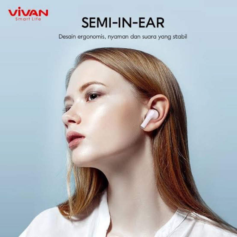 Original VIVAN-T2 Earphone Bluetooth TWS Airbuds BT 5.3 Headset Wireless Waterproof IPX4 In Ear Play time 40 Jam