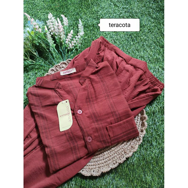 setelan wanita terbaru 2023/oneset botega cringkle/outfit terbaru/korean style/fashion modern/one set kekinian/baju jalan jalan/set crincle airflow/ootd fashion/setcelana panjang-Teracota cerah baru