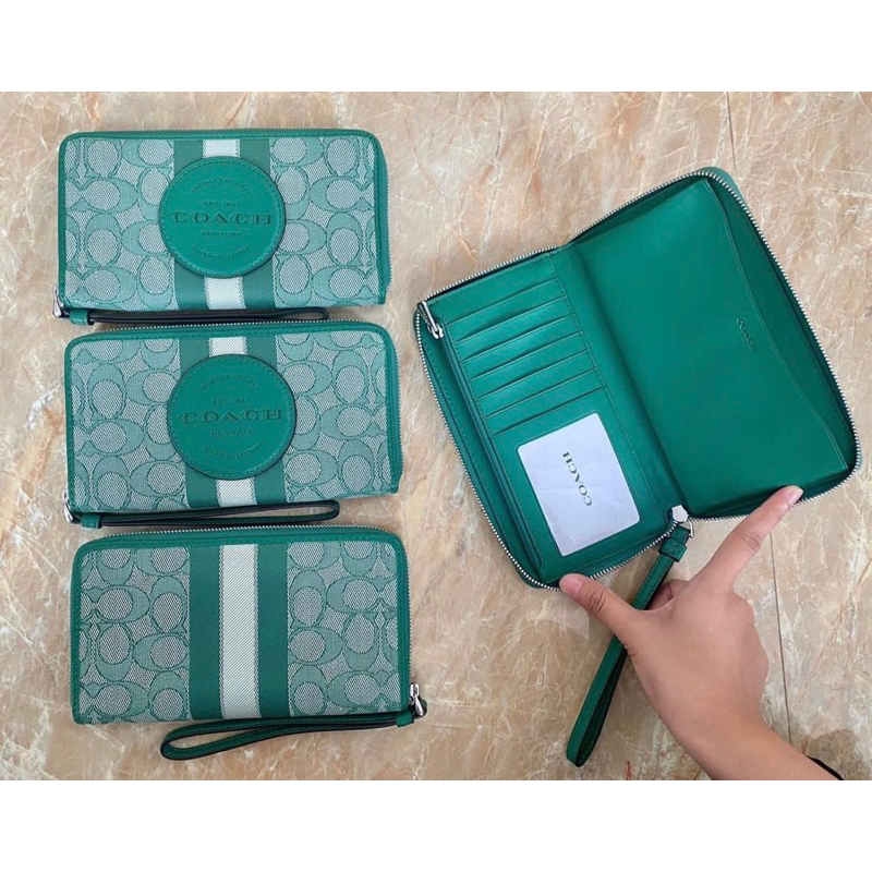 Coach signature dempsey large phone wallet green