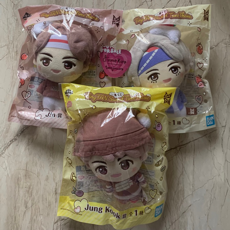 TINYTAN SWEET TIME THEME PLUSH DOLL ICHIBAN KUJI OFFICIAL JIN V JUNGKOOK CUSHION BLANKET DOLL PILLOW