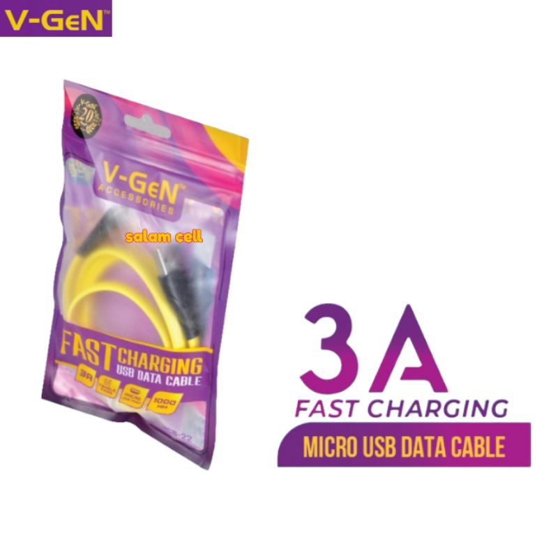 Kabel Data Micro Usb V-Gen VCB-22 3A Fast Charging Flat Kabel Data Original Vgen