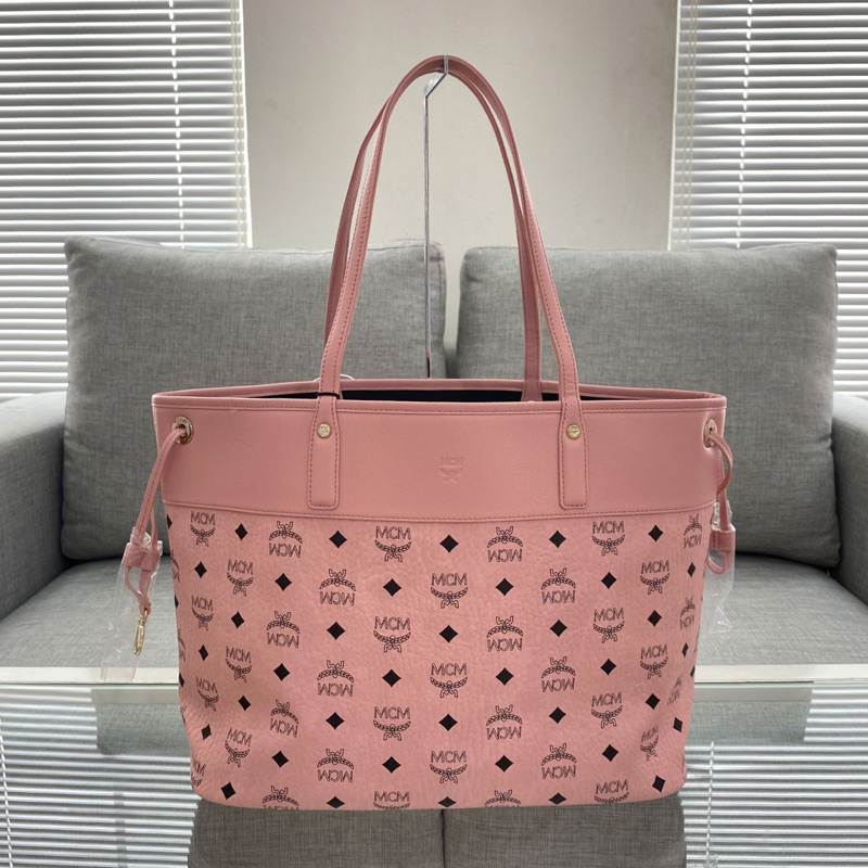 Tas MCM Original Aren VI  Leather Mix Shopper Medium Soft Pink