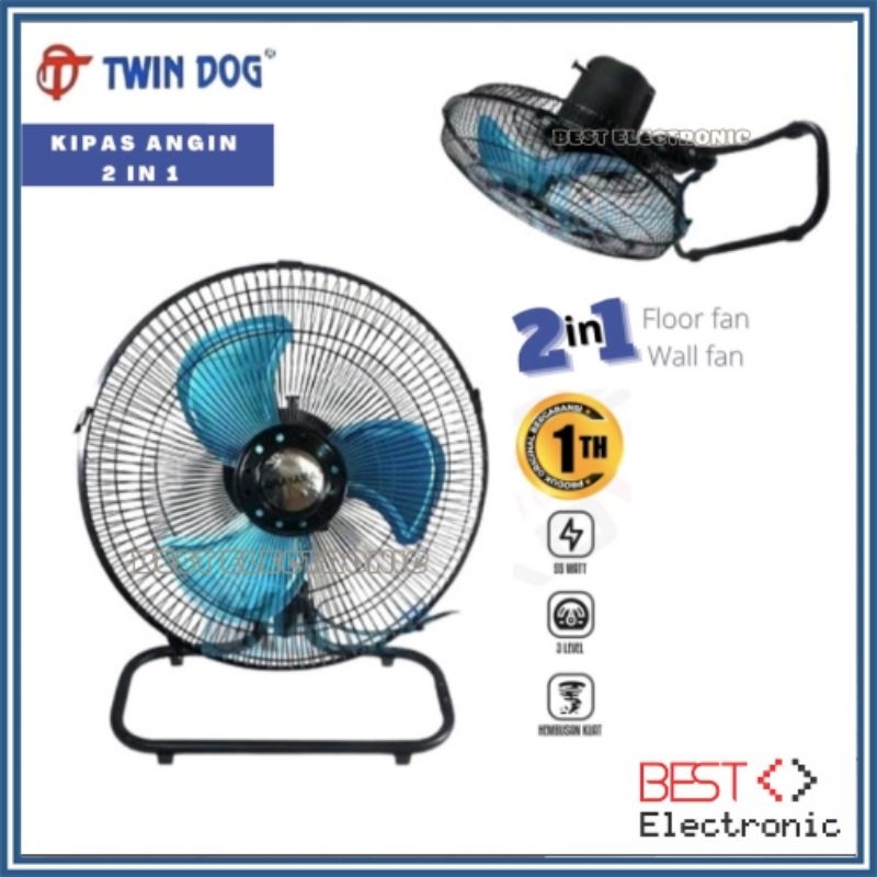 Kipas Angin Tornado 2in1 Kipas Meja Dinding Floor Fan TD Twin Dog 10 inch Kipas Angin Besi