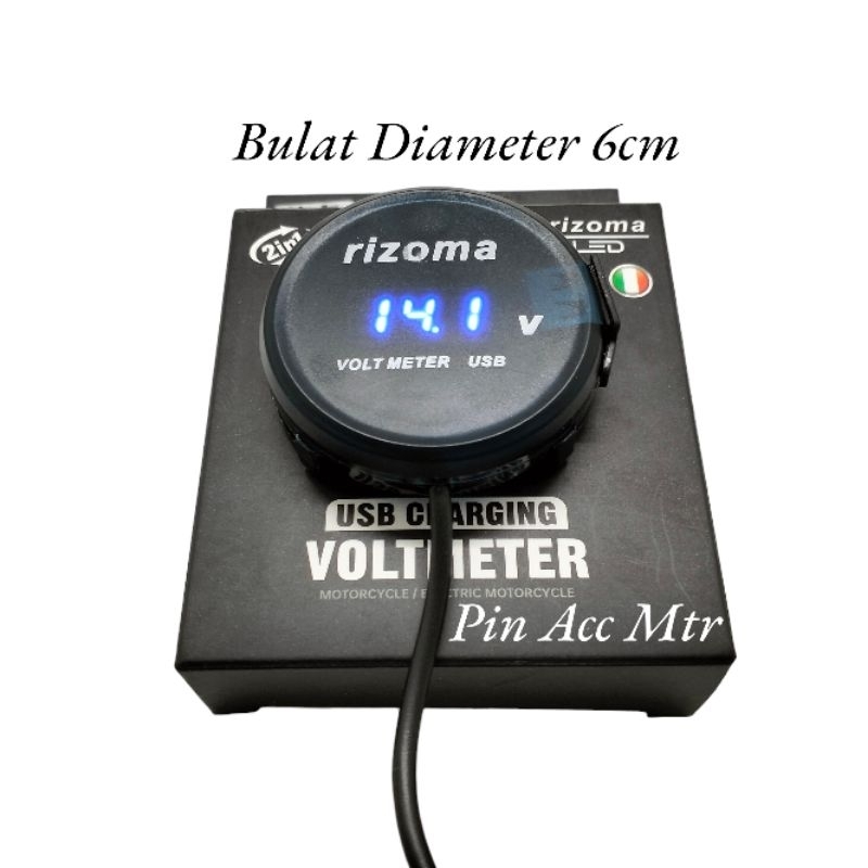 VoltMeter Digital Bulat Kecil/Besar Rizoma Kecil Diameter 4cm/Besar Diameter 6cm USB/Volt meter Aki 12 Vold