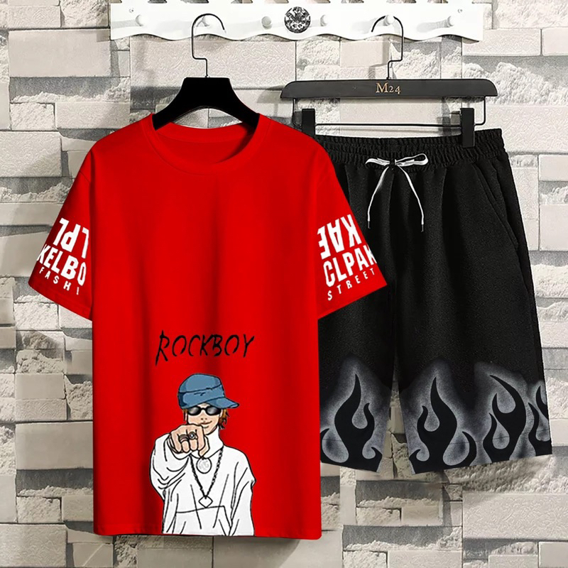 BAJU KAOS SETELAN ONE SET COWOK RB LENGAN PENDEK ATASAN PRIA + CELPEN SANTAI