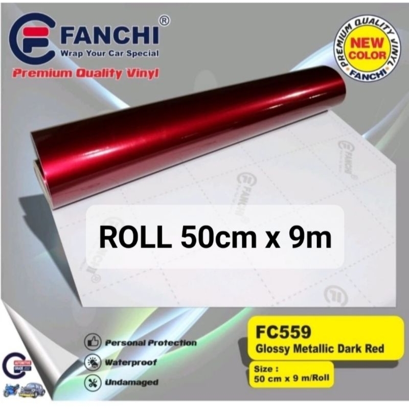 ROLL Sticker Fanchi FC559 Candy Glossy Mettalic Dark Red Maroon 50cm×9m ROLL