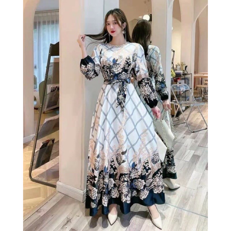 DRESS MAXI BANGKOK PUTIH HITAM MEWAH IMPORT BKK2