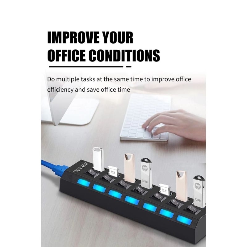 USB Hub 2.0 4 Lubang / 7 Lubang Saklar untuk PC & Laptop.