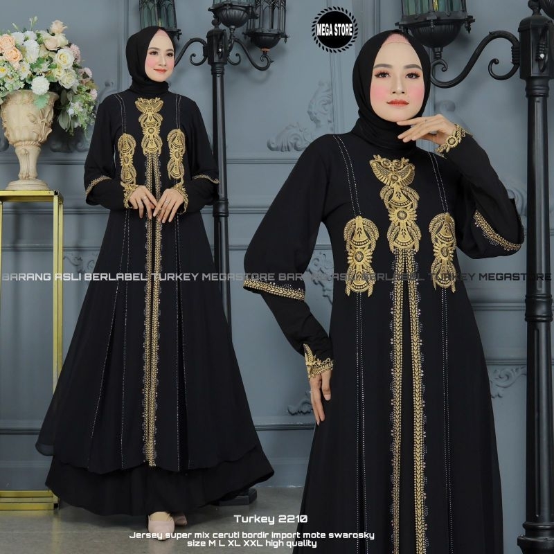 Baju Gamis Wanita Abaya Turkey Turki Hitam 2210 Dress Dres Jubah Hitam Ori Megastore