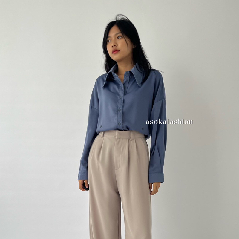 ASOKA Hermesa Shirt 2044 - Kemeja Trendy Oversize Polos Wanita - Outfit Lebaran