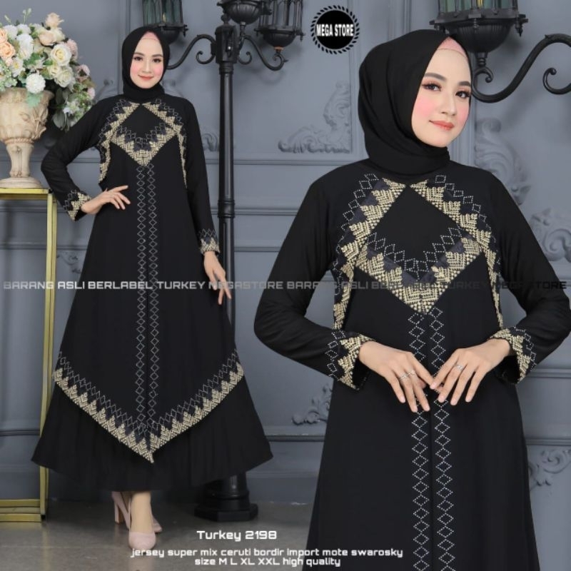 Baju Gamis Wanita Abaya Turkey Turki Hitam 2198 Dress Dres Jubah Hitam Ori Megastore