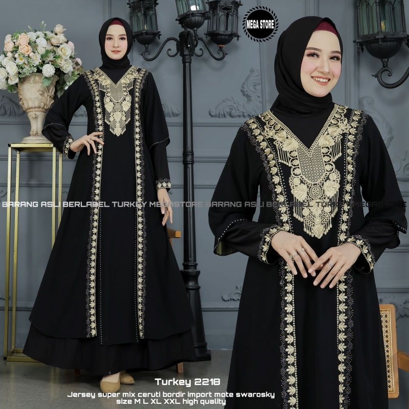 Baju Gamis Wanita Abaya Turkey Turki Hitam 2218 Dress Dres Jubah Hitam Ori Megastore