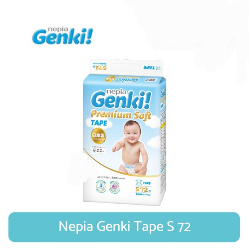 Nepia genki premium soft tape popok popok S 72's