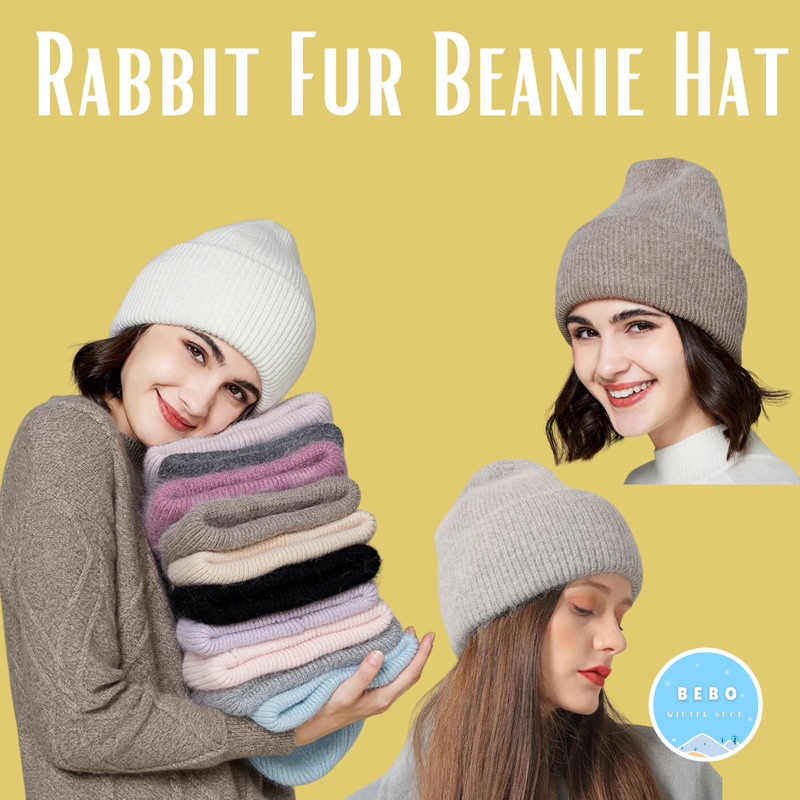 Rabbit Fur Beanie Hat Topi Kupluk Unisex Bulu kelinci