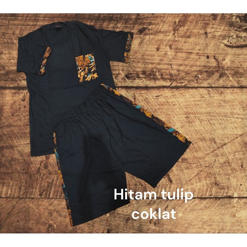 set celana pendek kaos poket taping tulip