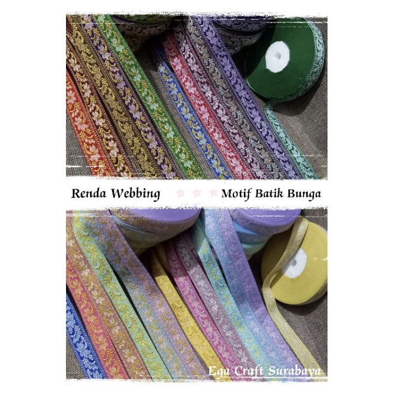 Renda Webing Motif Batik Bunga - Pita Renda Motif Batik Bunga Lebar 2Cm