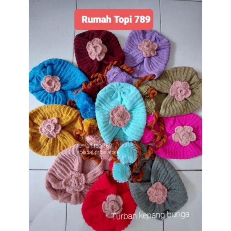 Kupluk kepang anak Turban bunga